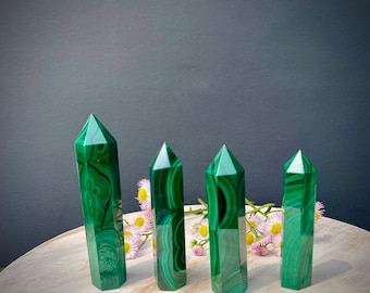 Premium Malachite Crystal Tower - Malachite Point Healing Crystal, Malachite Wand, Malachite Obelisk, Chakra Balancing Birthday Wedding Gift