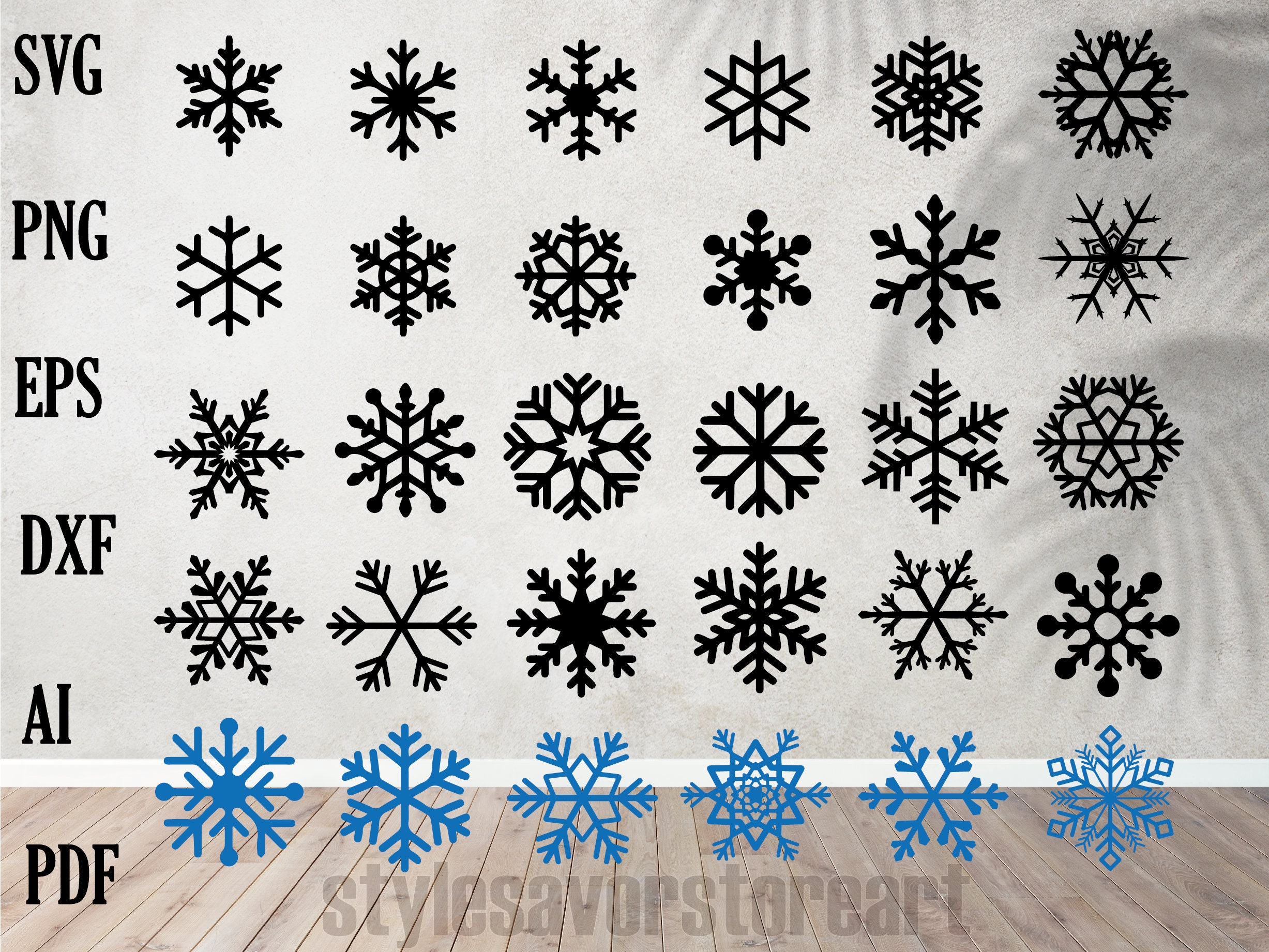 Frozen Snowflake Clipart, Intricate Snowflakes, Christmas Clipart