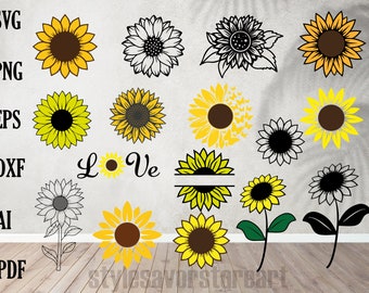 Sunflower SVG Bundle, Sunflower SVG, Flower Svg, Monogram Svg, Half Sunflower Svg, Sunflower Svg Files, Cut file Cricut, Silhouette, Cameo