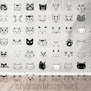 猫の顔 SVG バンドル | かわいい子猫の顔 SVG、かわいい猫の顔 SVG、猫の顔 SVG、顔 SVG、猫 SVG バンドル、猫の画像、子猫 SVG Cricut