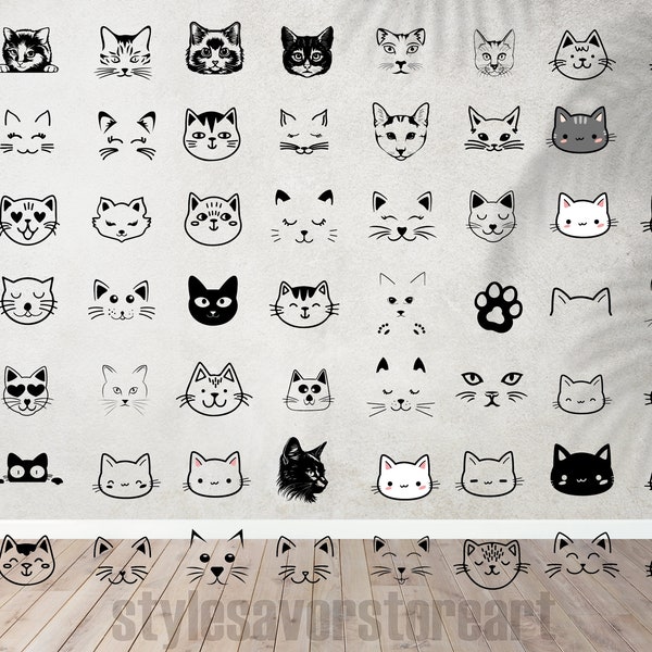 Cat Face Svg Bundle | cute kitten face svg, cute cat face svg, cat faces svg, face svg, cat svg bundle, cat image, kitten svg cricut