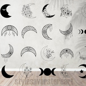 Moon SVG Bundle, Moon svg, Floral Moon svg, Mystic Celestial Svg, Moon and Stars SVG, Crescent Moon Svg, Cut File for Cricut, Silhouette