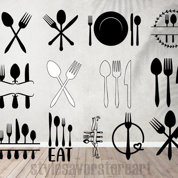 Kitchen Svg, Png, Jpg, Ai, Commercial Use, Fork Spoon Knife Svg, Spoon Fork Knife Logo, Spoon Fork Knife Clipart, Cricut Cut File