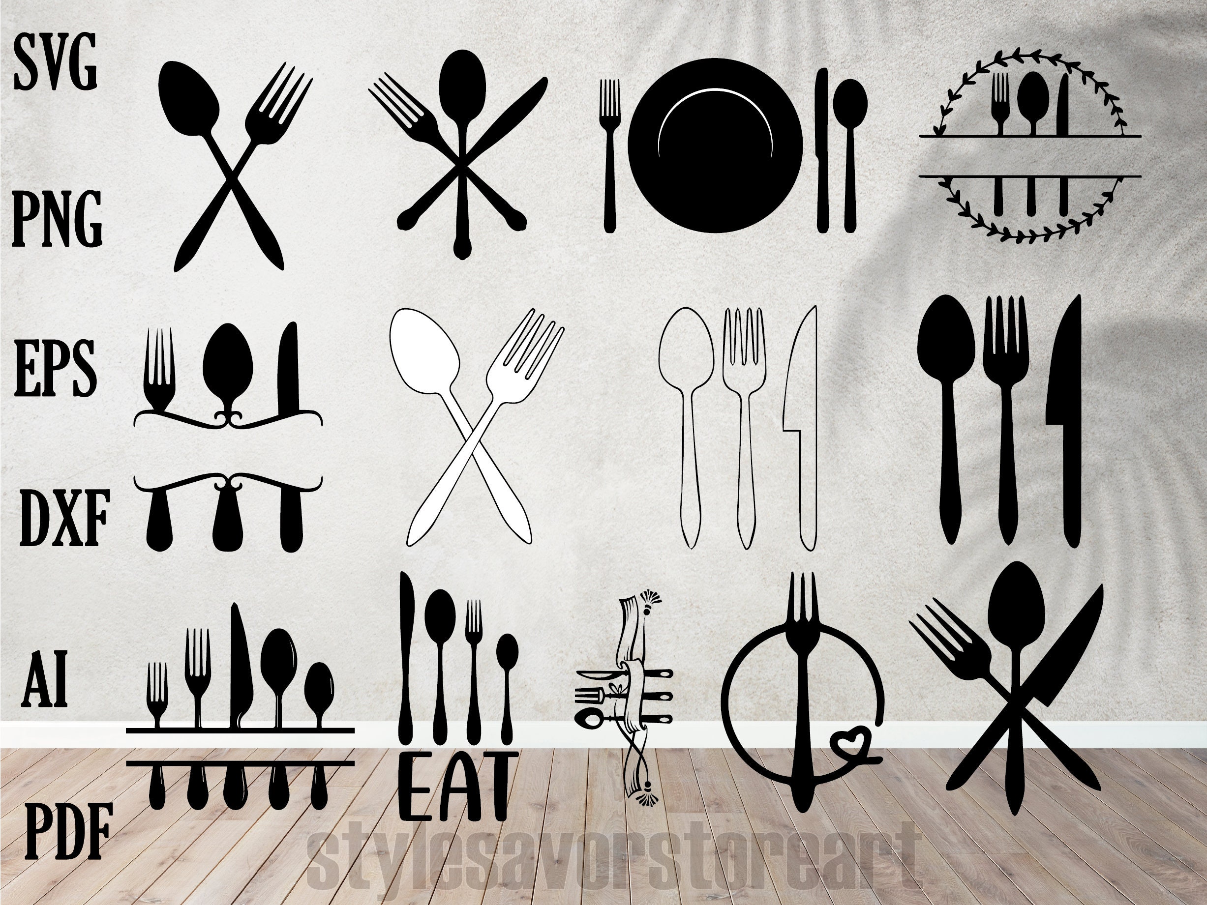 Shape Clipart: Simple Easy Silhouette Outlines of Fork, Knife, Spoon Eating  Utensils for Kitchen Theme Digital Download Svg Png Dxf Pdf (Instant  Download) 