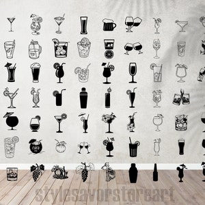 Ilustracje napojów rysowane ręcznie | Pliki SVG i PNG | Clipart koktajlowy | Clipart podpisu napoju | Pobieranie cyfrowe