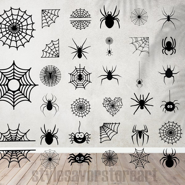 Spinne SVG / Spinnennetz SVG / Insekt SVG / Spinnennetz SVG / Halloween Kunst / Clipart / Silhouette / Aufkleber / Schablone / Schneidedatei / Cricut