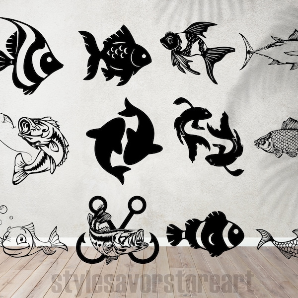 Fish SVG Bundle, Fish SVG, Fish Vector, Tropical Fish Svg, Fish Silhouette, Fish Clipart, Fish Cut Files For Cricut