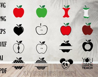 Apple SVG, Apple Clipart, Vector Apple Cut File for Cricut, PNG, EPS ...