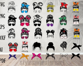Messy bun svg Bundle , momlife svg ,Mom Life svg, mom skull svg, black woman svg,afro woman svg, messy bun png,USA mom svg,bun hair svg