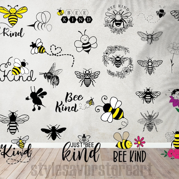 Bee path bundle SVG PNG Files for cutting machines, digital clipart, honeybee, bumble bee, heart, dotted lines