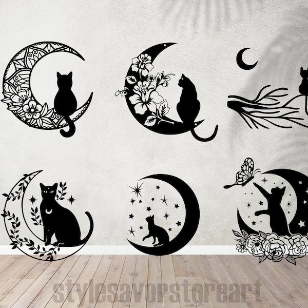 Cat and moon phases SVG, Magic cat svg, Magic illustration svg, Witchcraft svg, Boho svg, Boho illustration svg, Magic Illustration svg,