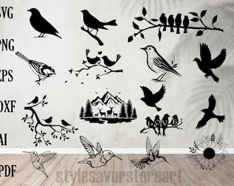 Vögel SVG| Vögel auf Zweigen Vogel Silhouette| Vögel und Ast| Vogelschwarm SVG| Silhouette von Vögeln | Vogel in Baum Silhouette
