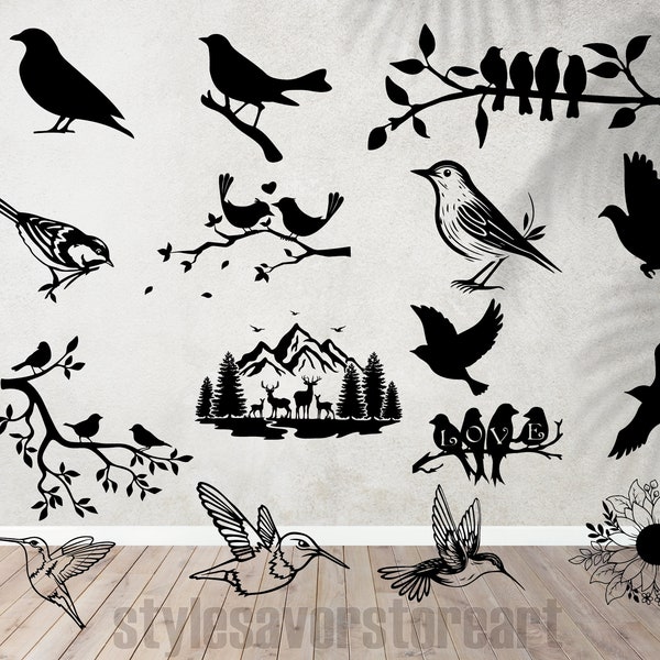 Vogels Svg| Vogels op takken Svg| Vogel silhouet| Vogels en takken| Zwerm vogels Svg| Silhouet van vogels Svg| Vogel in Boomsilhouet