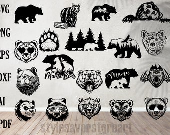 Bär Silhouette, Bär SVG, Mama Bär, Eisbär, tanzender Bär, Familie Bär, Papa Bär, Schwarzer Bär, Grizzlybär