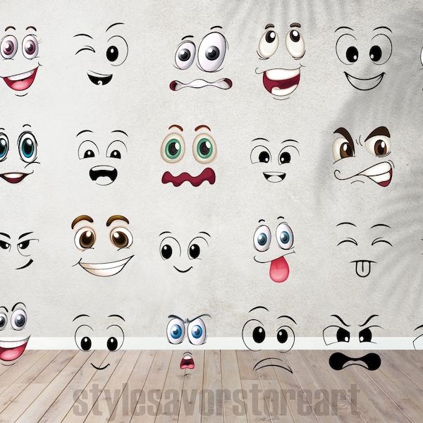 Visages de dessin animé SVG, Emoji visages SVG, yeux SVG, visages mignons SVG, Emoji Clipart, visage drôle SVG, clipart de dessin animé, visages SVG, vecteur de dessin animé.