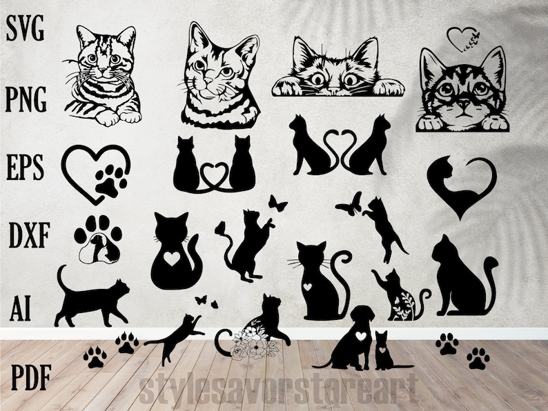 Cat Silhouette Cat SVG Cat Head SVG Cat Face SVG Cat Cut Files Cat Design Kitten Svg Cat Vector Kitty Svg Pet Silhouette image 1