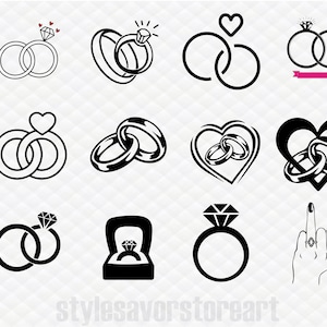 Marriage Rings Svg Bundle, Ring Svg, Wedding Svg, Clipart, Silhouette, Cricut, Engagement Ring SVG, Marriage Svg