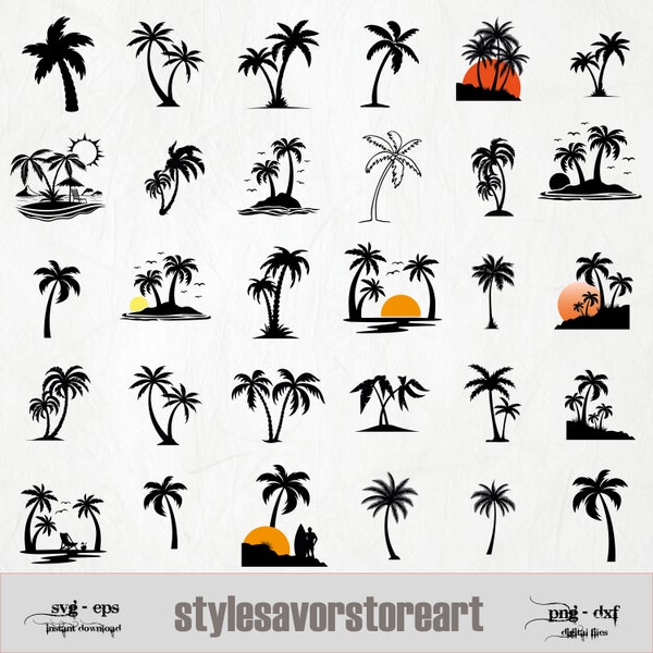 Palm Tree SVG Bundle - Palm Tree PNG Bundle - Palm Tree Clipart - Palm Tree SVG Cut Files for Cricut - Palm Tree Silhouette - Palm Trees Svg