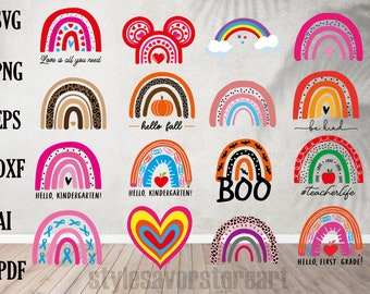 Regenbogen SVG, Boho Regenbogen SVG, Baby Regenbogen SVG Bundle, Pastell Regenbogen SVG, Regenbogen mit Herz, digitaler Download SVG, Png, Dxf, Eps Dateien