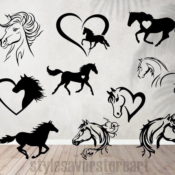 Horse Silhouette | Horse SVG | Horseshoe SVG | Horse Head Svg | Horse Vector | Horse Lover Svg | Horse Cut File| Animal Svg| Horse Heart Svg