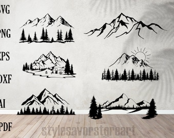 Berge SVG, Png, Eps| Bäume svg| Wald Cricut | Berg SVG Clipart| Silhouette-Svg-Datei | Outdoor-Svg| Reise-Svg| Landschafts-Svg