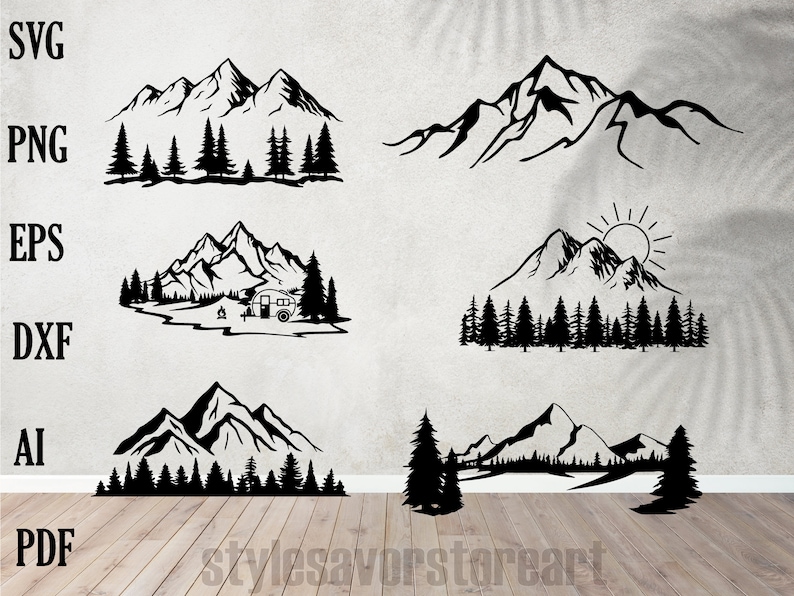 Berge SVG, Png, Eps Bäume svg Wald Cricut Berg SVG Clipart Silhouette-Svg-Datei Outdoor-Svg Reise-Svg Landschafts-Svg Bild 1