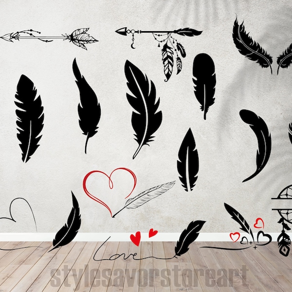 Feathers SVG, Boho Feathers Svg, Boho Svg, Feather Clipart, Feather Silhouette, Feather Cut files