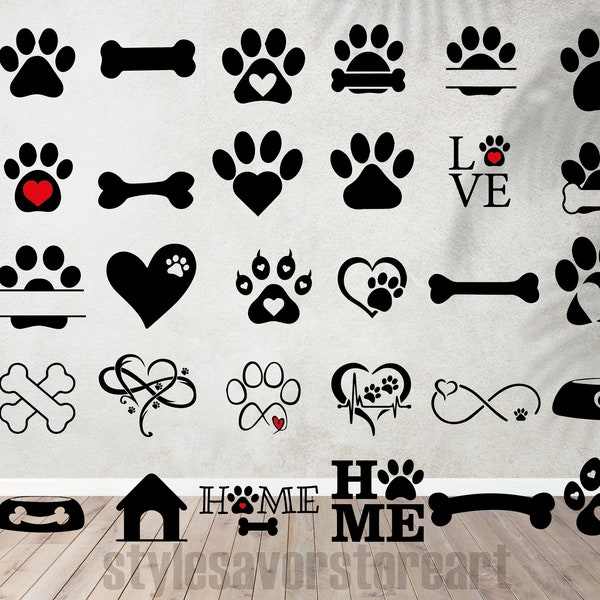 Paw Print Svg Bundle, Paw Heart Svg, Dog paw svg, Paw Svg, Dog Mom Svg, Dog Lover Svg, Paw Print Clipart Silhouette, Animal Paw Svg.