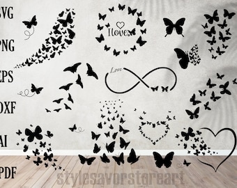 fliegende Schmetterlinge, Schmetterlinge, Schmetterlinge, Schmetterling-Design-Layout, Schmetterling-Schwarm svg, Schmetterling png, Cut Files for Cricut, Silhouette