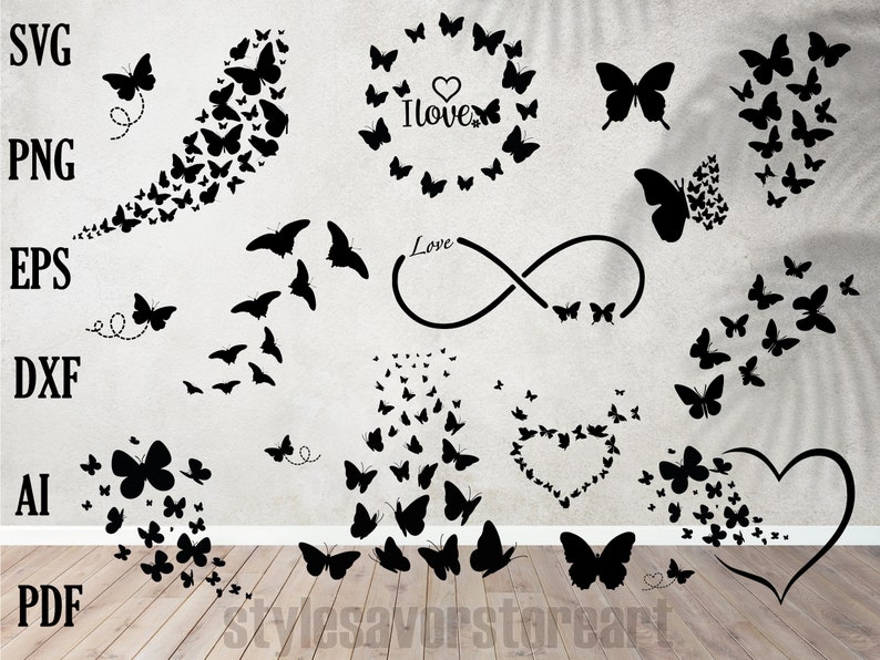 Flying Butterflies Svg bundle, Butterfly Svg, Butterfly Design Layout, Butterfly Swarm svg, Butterfly png, Cut Files For Cricut, Silhouette image 1