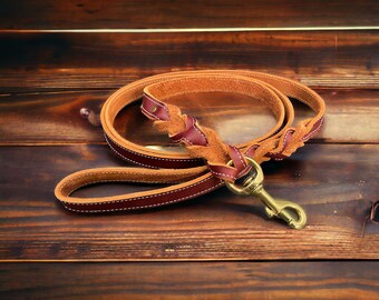 Leather dog leash, pet leash, dog accessories, hand crafted braided leather leash, latigo leather leash