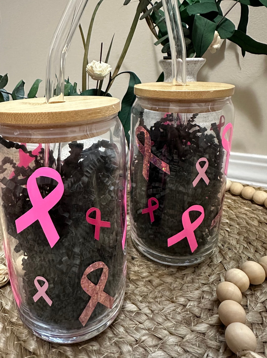 Breast Cancer Awareness, Pink Ribbon, Aesthetic, Beverage Glass, Bamboo ...