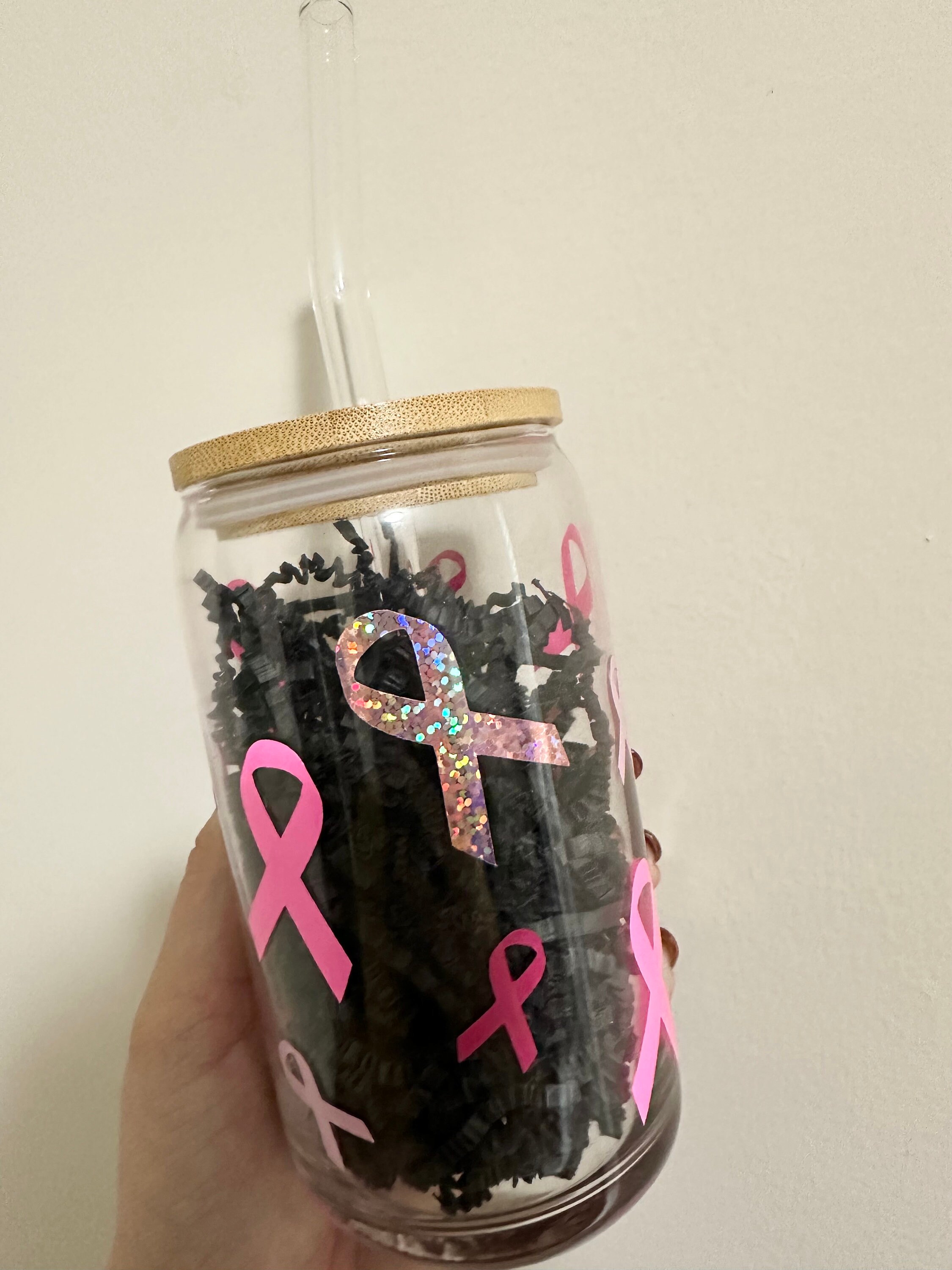 Breast Cancer Awareness, Pink Ribbon, Aesthetic, Beverage Glass, Bamboo ...