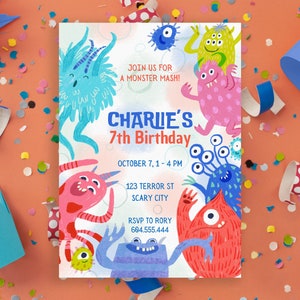 Monster-Geburtstags-Einladung | Bearbeitbare digitale Vorlage | SOFORTIGER DOWNLOAD | Drucken/Weiterleiten