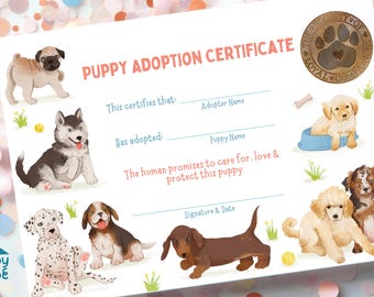 Puppy Adoption Certificate | Puppy Party | INSTANT DOWNLOAD | Print