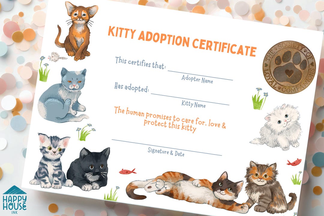 Kitty Adoption Certificate | Puppy Party | INSTANT DOWNLOAD | Print - Etsy