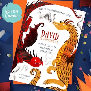 Invitation d'anniversaire de dragons de feu | Modèle numérique modifiable | TÉLÉCHARGEMENT IMMÉDIAT | Imprimer/Partager