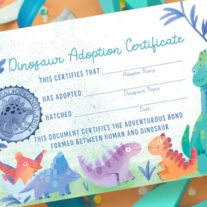 Dinosaurs Party Adoption Certificate | Dragon Party | INSTANT DOWNLOAD | Print