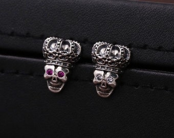 Single piece price）S925 sterling silver jewelry crown skull earrings trendy Korean version silver earrings Thai silver earring