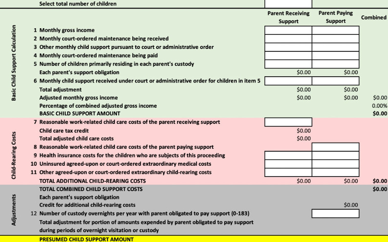Missouri Form 14 Child Support Worksheet Etsy