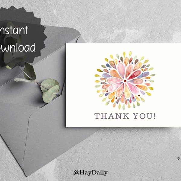 Thank You Printable Card / Instant Download PDF / Card Template / A2 / A7