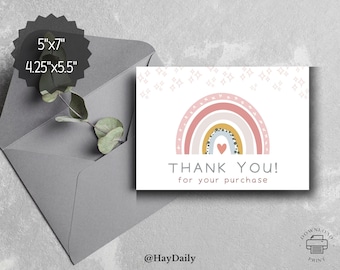 Thank You Card Template, Printable Thank You Package Insert, Small Business Supplies, Canva Template, Thanks For Your Purchase Card, A2, A7