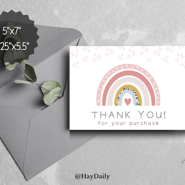 Thank You Card Template, Printable Thank You Package Insert, Small Business Supplies, Canva Template, Thanks For Your Purchase Card, A2, A7