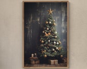 Rustic Christmas Tree Art Print, Neutral Holiday Decor (Digital Download)