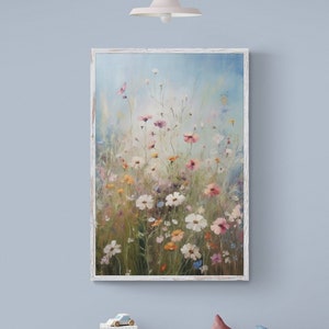 Frühling Kunst Feld der Kosmos Wildblumen digitale Wandkunst, Sommer digitale Kunst, Frühling digitaler Download, Frühling druckbare Frühling Print
