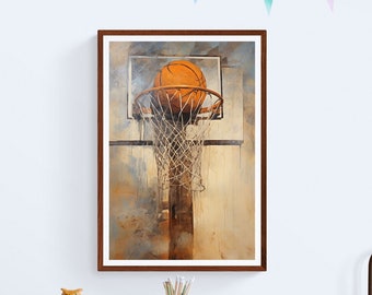 Neutral Basketball Hoop Wall Art: Teen Room Decor (Digital Download)