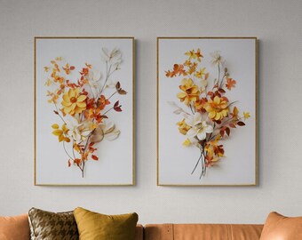 Fall Floral Art Prints: Minimalist Autumn Decor (Set of 2) (Digital Download)
