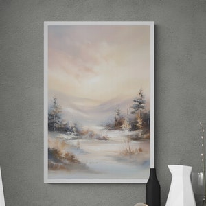 Winter Landscape Snowy Mountain Abstract Winter Landscape Neutral Colors Digital Art, Winter Printable, Winter Art Decor, Winter Print