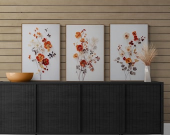 Fall Floral Art Prints Set of 3: Minimalist Autumn Decor (Digital Download)
