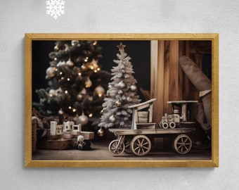 Rustic Wooden Toys Christmas Tree Art Print (Digital Download)
